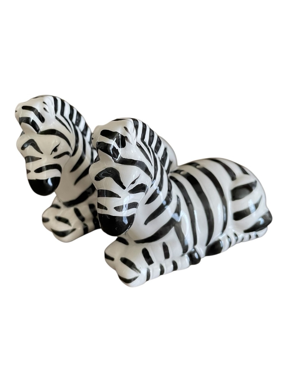 Vintage Abbott Ceramic Zebra Salt & Pepper Shakers Black White Safari Decor